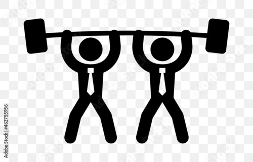 Businessmen lifting weight icon. Teamwork icon on transparent background.
