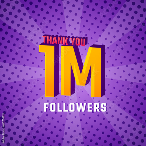 Thank You 1 M Followers Card Celebration Vector. 1000000 Followers Congratulation Post Social Media Template.
