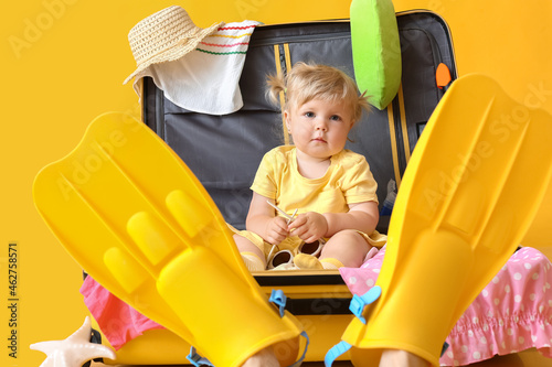 Cute baby girl in suitcase ...