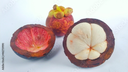Fresh Mangosteen manggoteen fruit on white background. photo