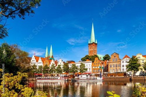 View of Lubeck at TRve river, Germany photo