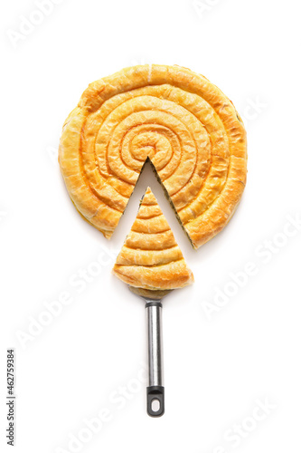 Round spinach pie with a sl...