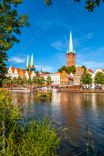 View of Lubeck at TRve river, Germany photo