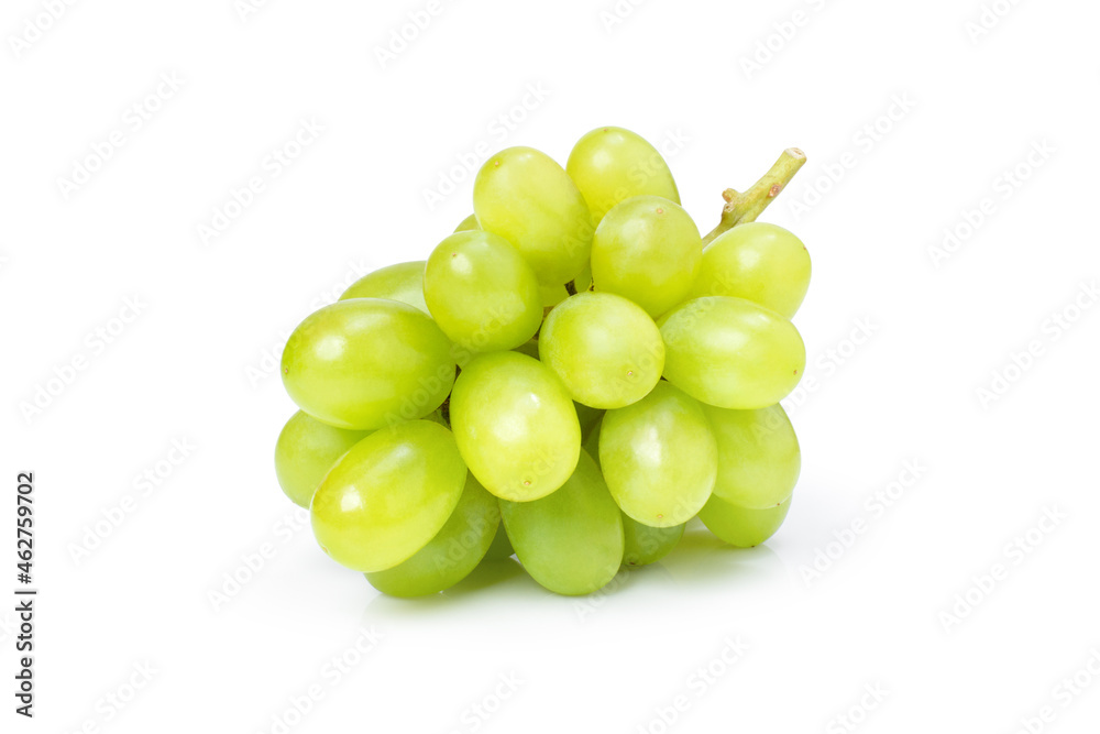 bunch of green grapes isolated on white background.
