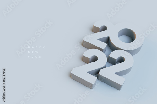 2022 calligraphy with 3d numbers on white background of Happy New Year celebration for flyers, posters, business decoration sign, brochure, card, banner, postcard. 3d rendering