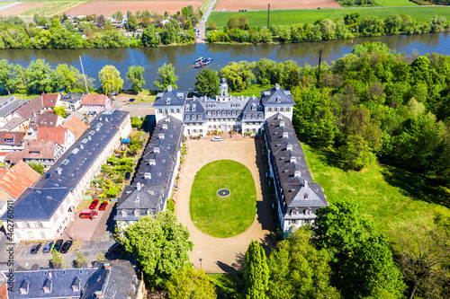 Germany, Hesse, Offenbach am Main, Helicopter view ofÔøΩRumpenheimÔøΩCastle in summer photo