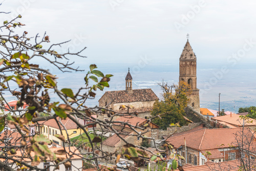 Georgia, Kakheti, Sighnaghi, townscape with church spire photo