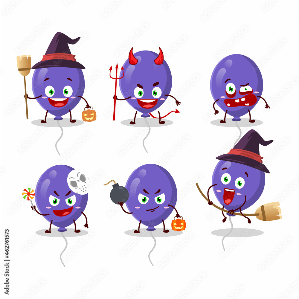Fototapeta premium Halloween expression emoticons with cartoon character of purple balloons