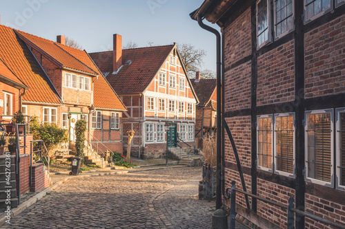 Half-timbered houses at an alley, Lauenburg, Schleswig-Holstein, Germany photo