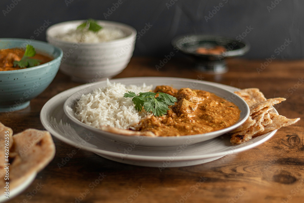 Chicken Korma with basmati rice and roti