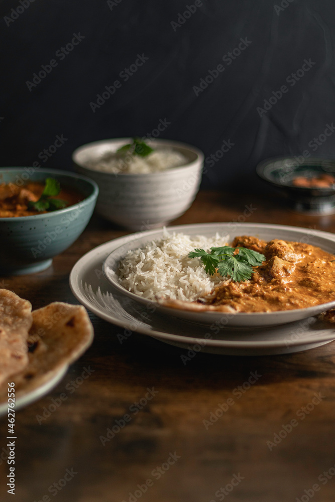 Chicken Korma with basmati rice and roti