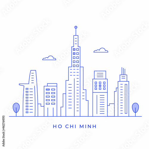 Ho Chi Minh city landscape with buildings and tower line art