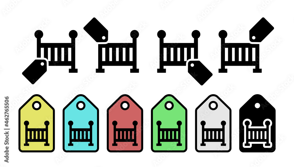 Fototapeta premium Children's bed glyph vector icon in tag set illustration for ui and ux, website or mobile application