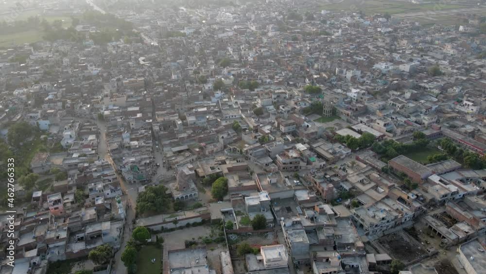 top view of a small village called Eminabad in Punjab, village life, traditional old homes in Punjab Pakistan. 4k Footage top view of a small village called Eminabad in Punjab, village life, traditional old homes in Punjab Pakistan. 4k Footage