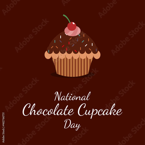 Vector illustration of National Chocolate Cupcake Day theme. October 18 each year celebrates the sweetness of a small chocolate cake, perfect for a poster or banner.