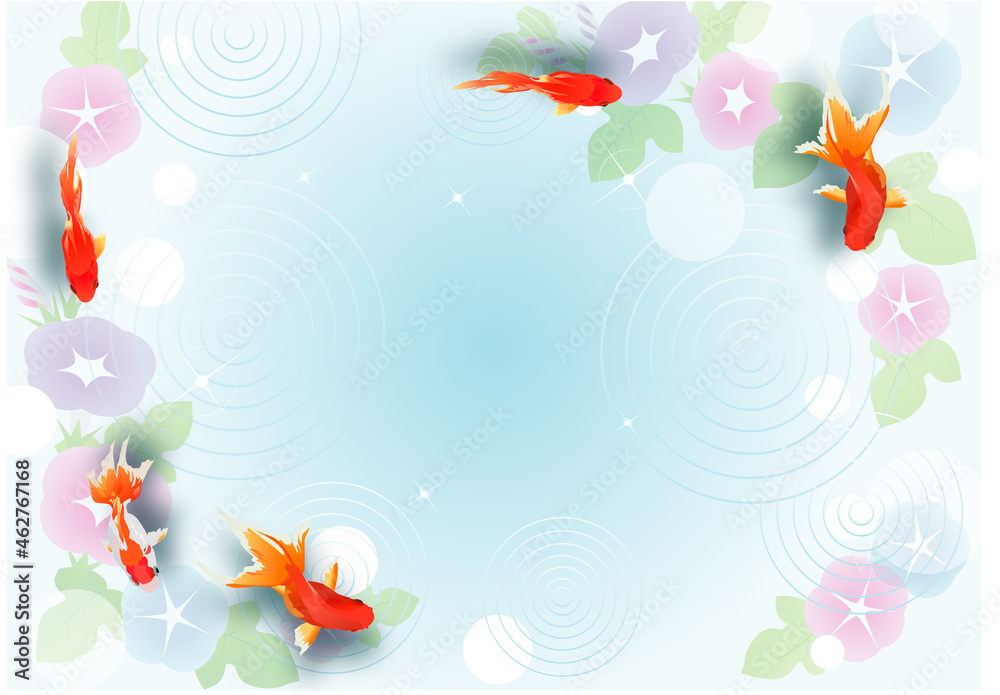 美しい金魚とアサガオの背景イラスト素材