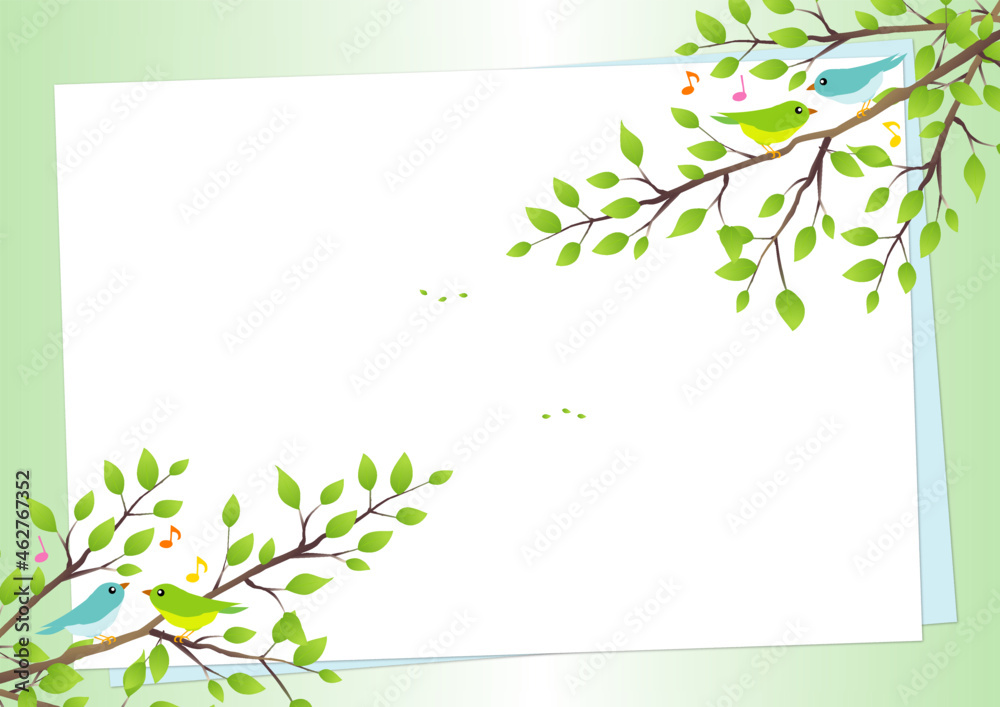小鳥と植物が可愛い手紙のテンプレートイラスト素材