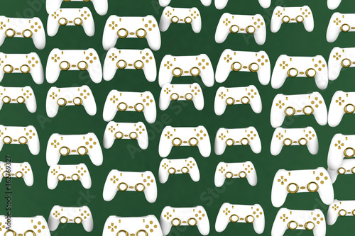 Pattern of white and gold colored video game consoles photo