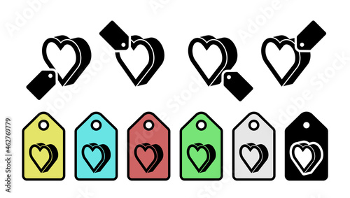Heart 3d, flat vector icon in tag set illustration for ui and ux, website or mobile application