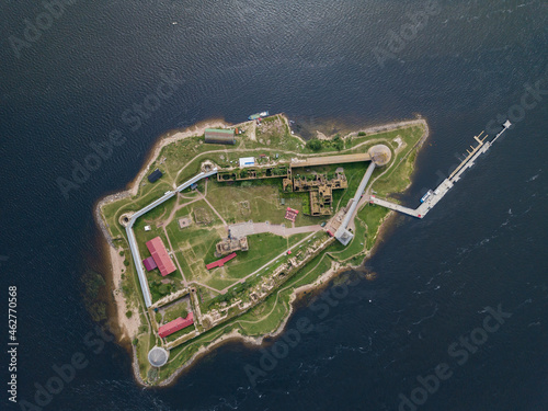 Aerial view of Oreshek fortress at Orekhovets Island, Shlisselburg, Russia photo