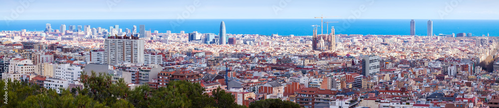 panoramic view of Barcelona in sunny day