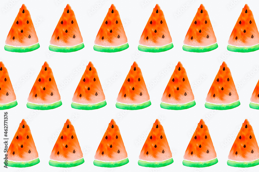 Pattern of watermelon slices painted on white background Pattern of watermelon slices painted on white background
