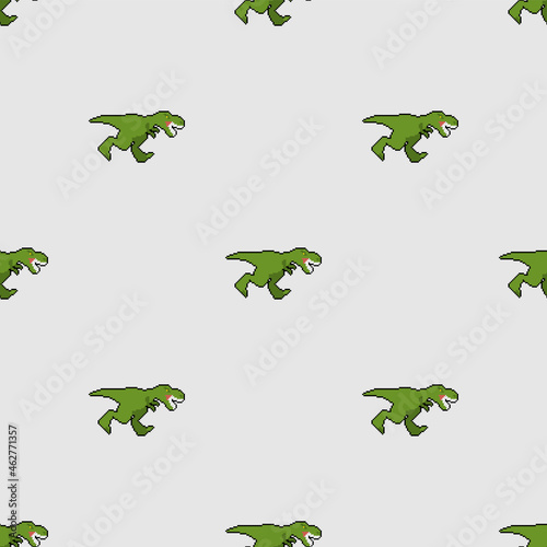 Dinosaur tyrannosaurus rex pixel art pattern seamless. Pixelated T-rex is predator lizard background. 8 bit Prehistoric dino ornament. Baby fabric texture