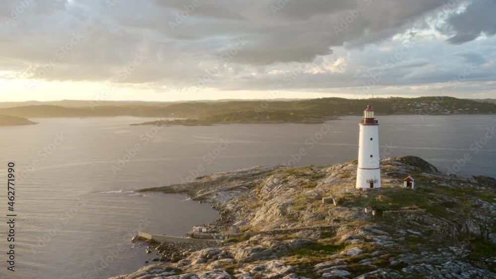 Sun Shining Over Skaggerak And Coastal Lighthouse At Lille Torungen Island In Norway. - aerial Sun Shining Over Skaggerak And Coastal Lighthouse At Lille Torungen Island In Norway. - aerial