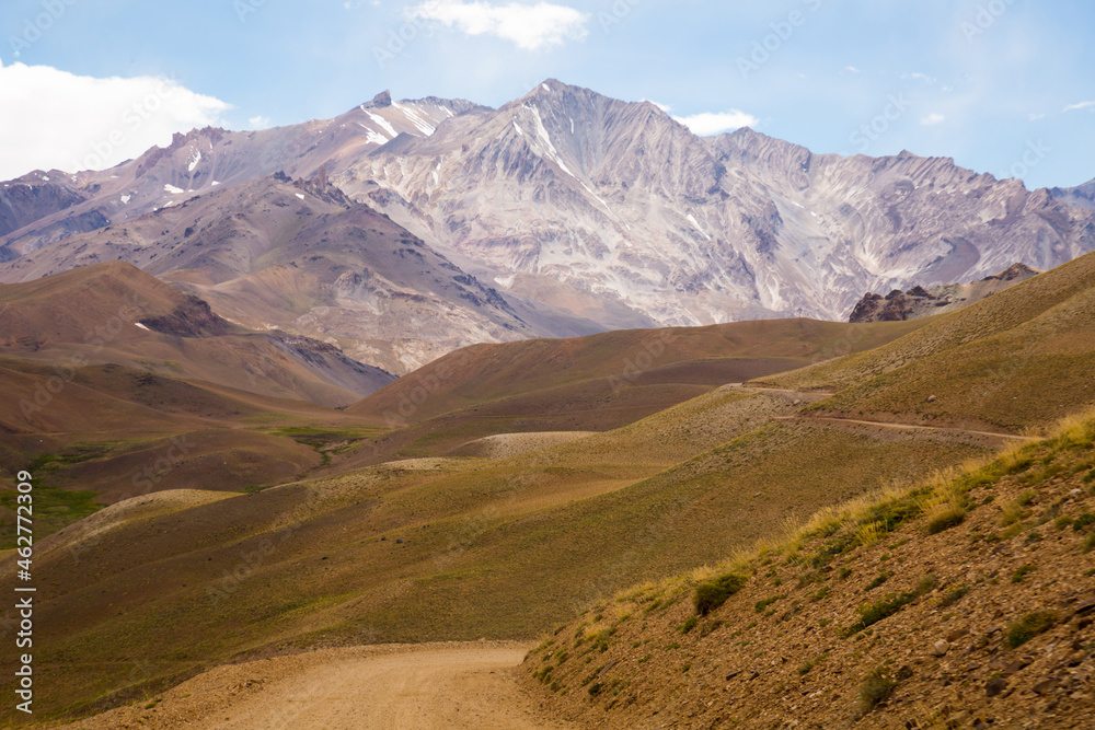 Mountain view on the Andes from valley near Las Lenas in Argentina