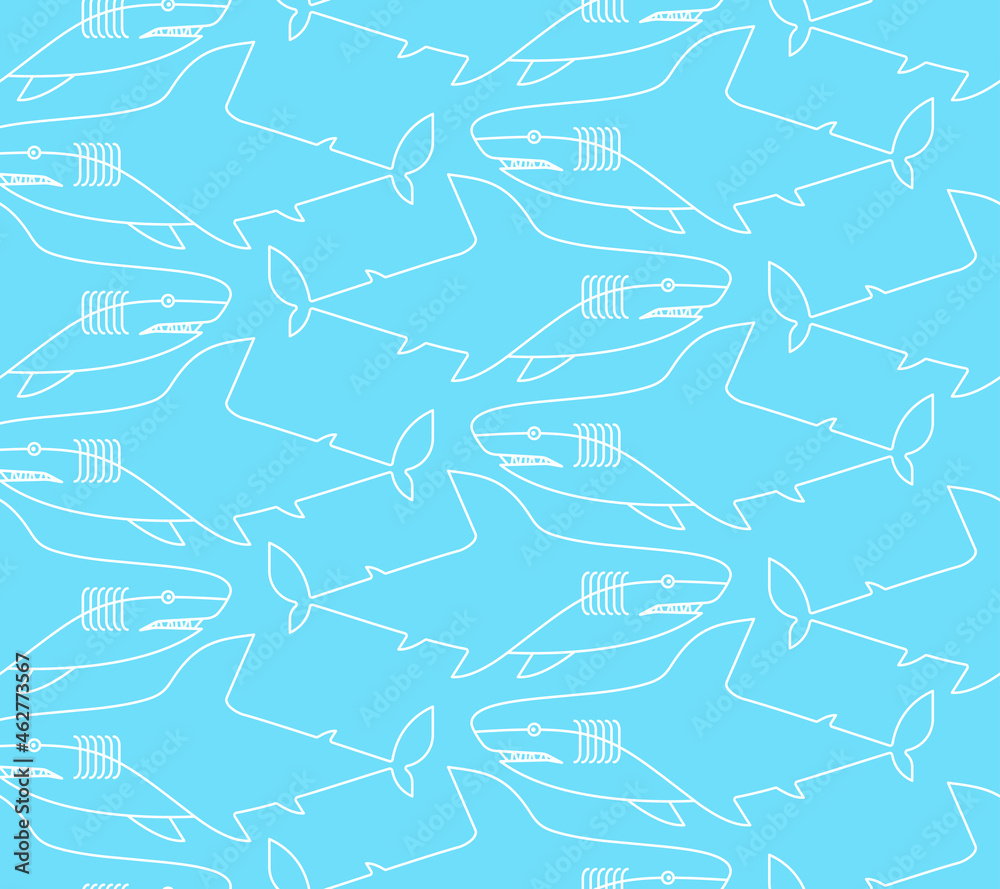 Shark cartoon pattern seamless. Sea predator background. Big fish monster texture. Baby fabric ornament