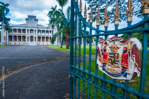 Hawaii, Oahu, Honolulu, royal signs before the Iolani Palace photo