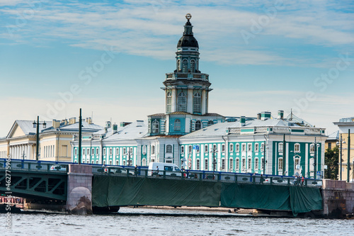 Colonial buildings at the Spit of Vasilievsky Island seen from the Neva, St. Petersburg, Russia photo