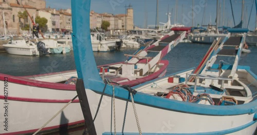 traditional wooden boats, la ciotat harbour, sunny day, nautical jousts