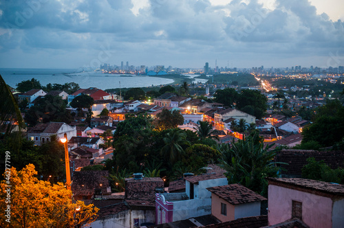 Overlook at sunset over the colonial town of Olinda with Recife in the background, Pernambuco, Brazil