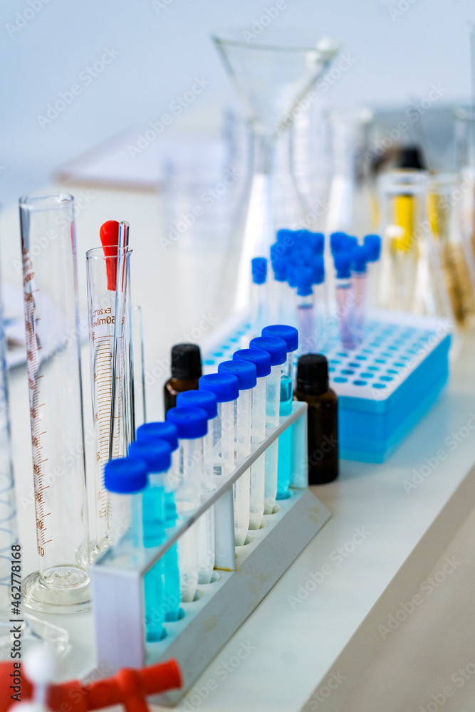 Laboratory equipment arranged on table Laboratory equipment arranged on table