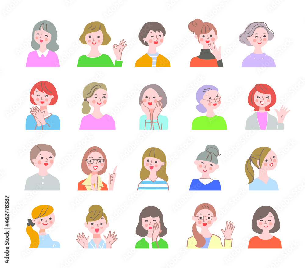 さまざまな笑顔の女性 さまざまな笑顔の女性