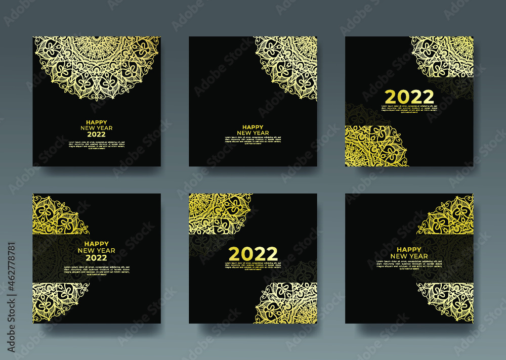 Happy new year banner or card template with luxury mandala