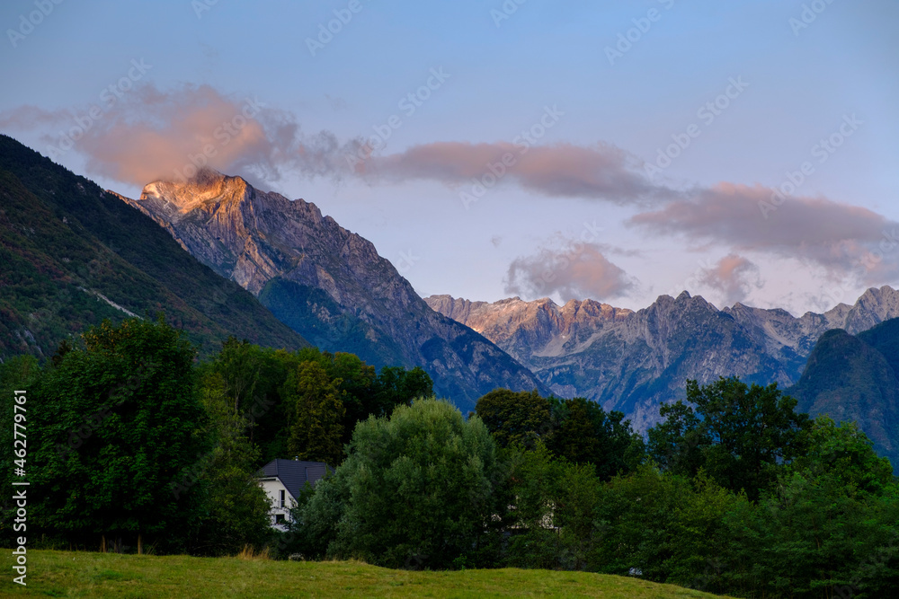 Slovenia, Julian Alps, Triglav mountains, Soca Valley, near Bovec, Mountain Vrh Krnice, hidden house Slovenia, Julian Alps, Triglav mountains, Soca Valley, near Bovec, Mountain Vrh Krnice, hidden house