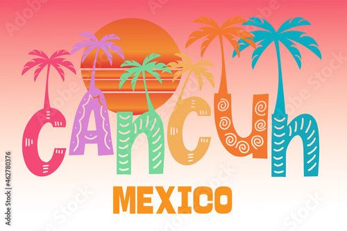 Cancun Mexico Vector Illustration on a white background