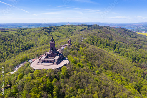 Germany, Thuringia, Aerial view ofÔøΩKyffhaeuserÔøΩMonument surrounded by green forest photo