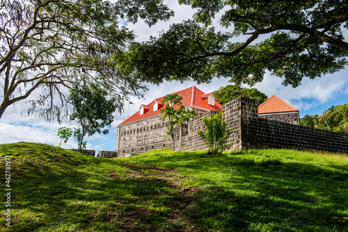Low angle view of Fort Shirley on hill, Dominica, Caribbean photo