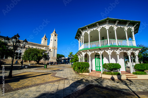 View of St. Philip the Apostle Cathedral against clear blue sky during sunny day, Puerto Plata, Dominican Republic photo