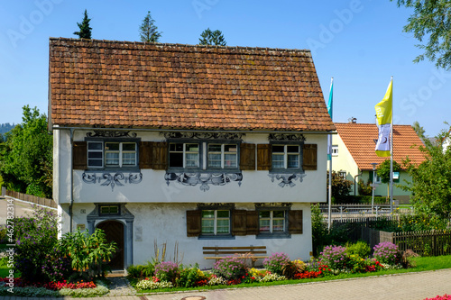 Germany, Baden-Wurttemberg, Isny im Allgau, Facade of rustic town house in summer photo