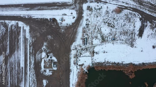 Top Down view of a wintery, snowy farm in Tehachapi, CA photo