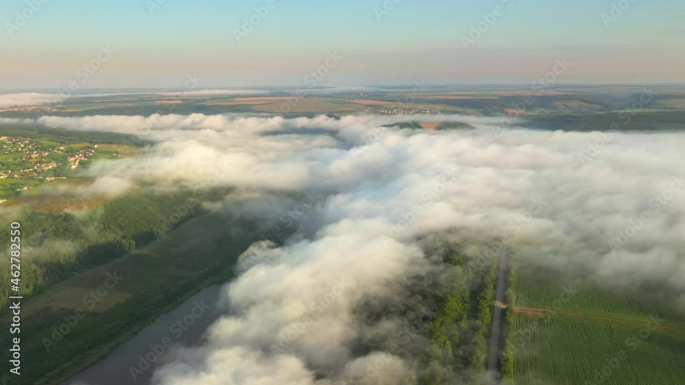 Awesome top view of the misty morning rural scene. Cinematic aerial shot. Awesome top view of the misty morning rural scene. Cinematic aerial shot.