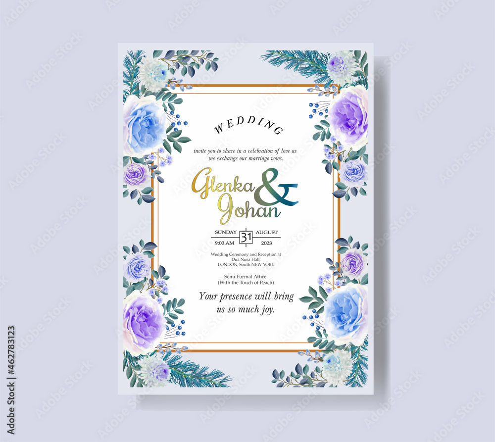      Flower Wedding Hand Draw With Invitation Floral Premium Vektor