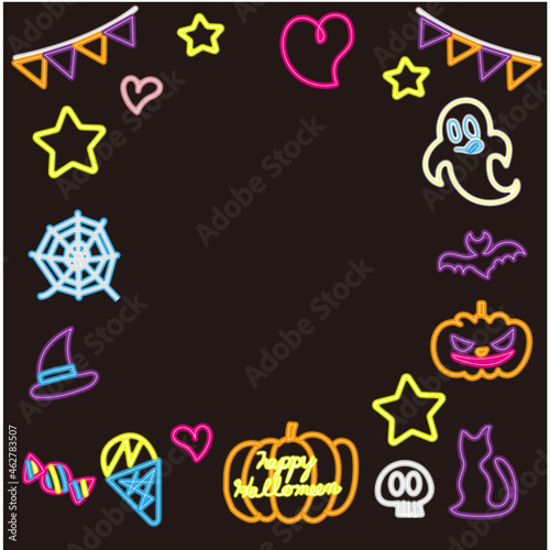 光るネオン管のような夜のハロウィンパーティーのイラストセットフレーム