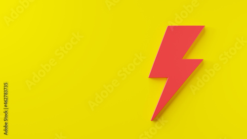 Lightning Icon, electric power element logo, Energy or thunder electricity symbol on yellow background, Lightning bolt sign, electric light web design concept, 3D rendering illustration