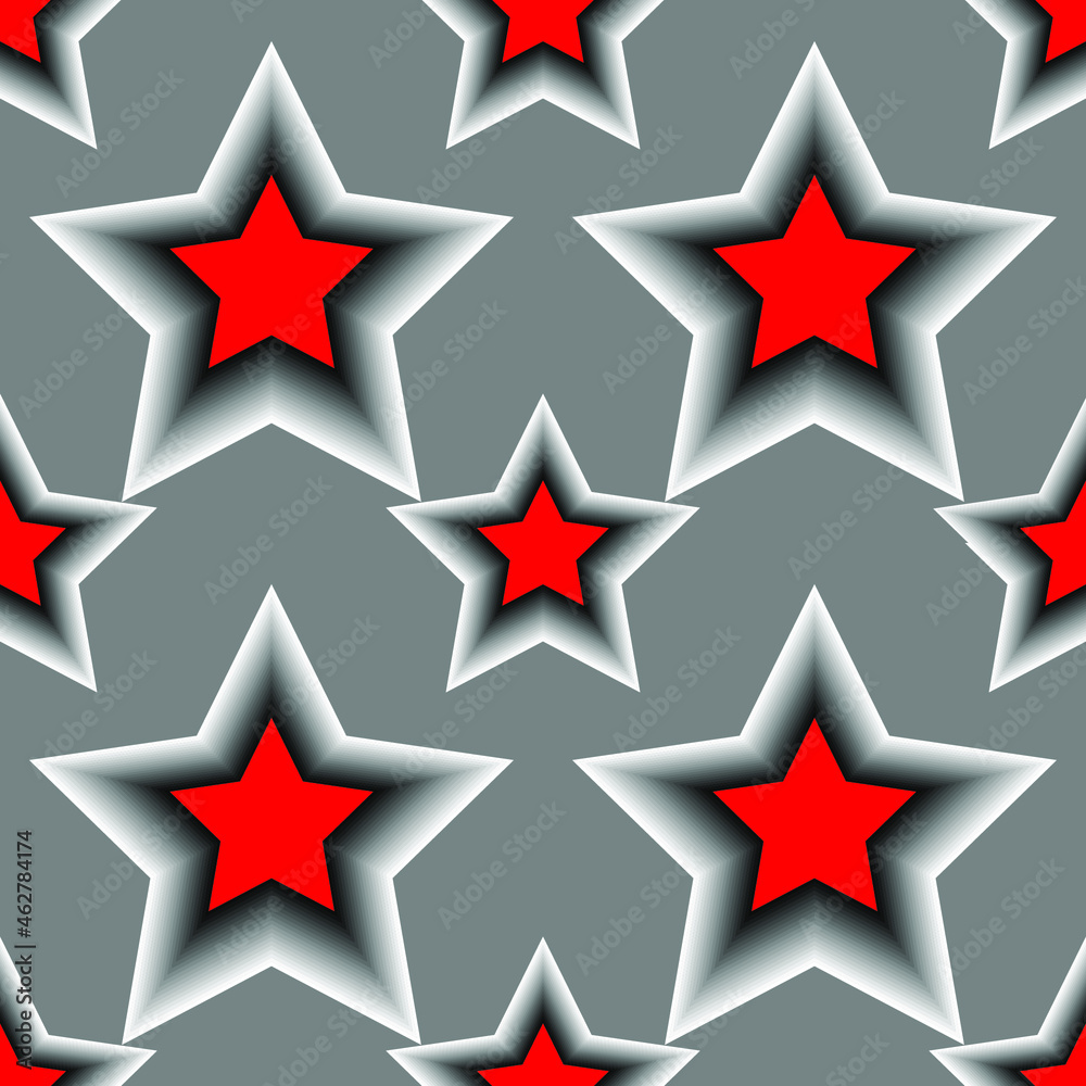 Red stars on a gray background, abstract 3d design, seamless pattern, vector illustration Red stars on a gray background, abstract 3d design, seamless pattern, vector illustration