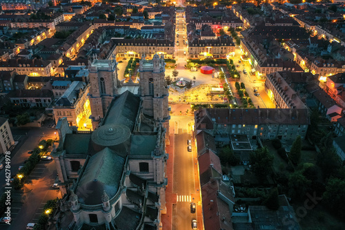 France, Grand Est region, Vitry le Francois, Town square illuminated at night photo